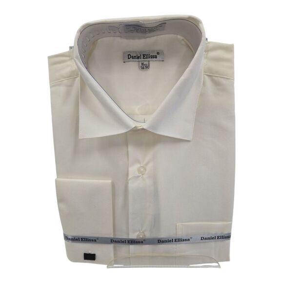 MEN'S DANIEL ELLISSA SEMI SPREAD COLLAR IVORY FRENCH CUFF DRESS SHIRT. DS3816. - Picture 1 of 4